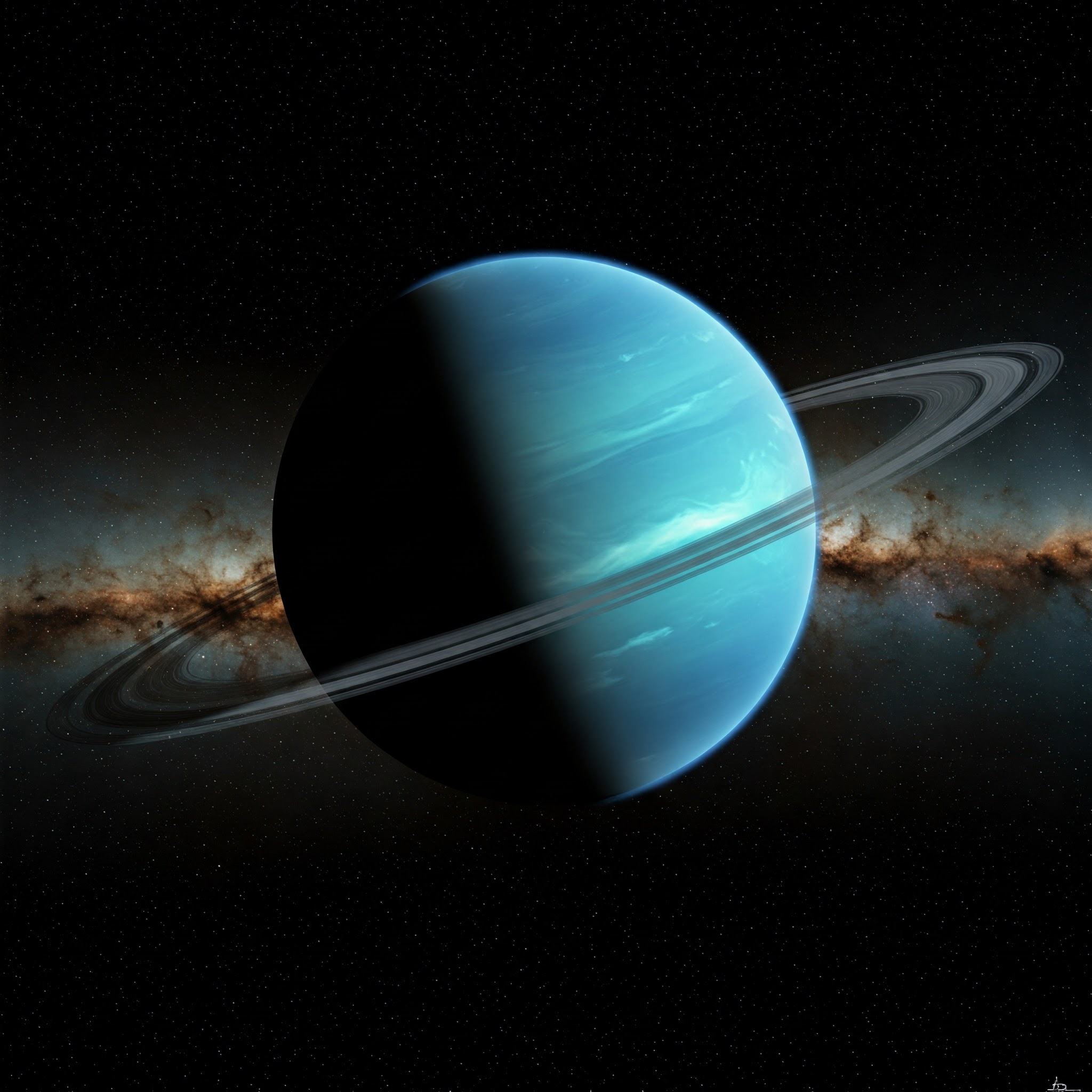 Uranus tilted axis and ring system